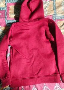 Red Hooded Zip-Up Jacket with Buttons