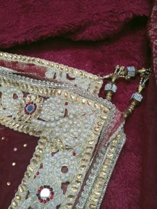Royal Maroon Khada Dupatta Heavy Pearl &amp; Zari Work