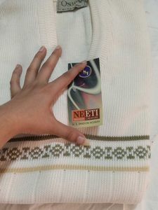 Men's White V-Neck Sweater