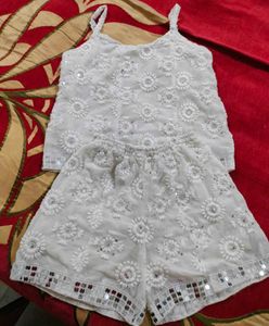 White Embroidered Top & Shorts Set