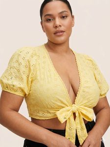 💛 Sunny Eyelet Tie-Front Crop Top 💛