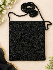 Elegant Black Beaded Evening Clutch Bag