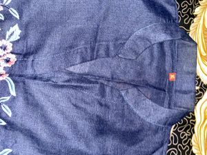 Embroidered Blue Denim Kurta set