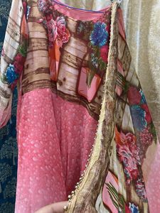 Pink Printed Anarkali Suit Set