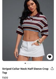 Striped Collar Neck Half Sleeve Crop Top
