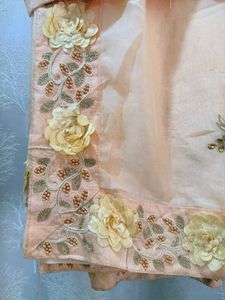 Floral Peach Embroidered Saree