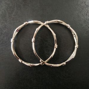 Sterling Pure Silver CZ  Rhodium Bangles 1 Pair