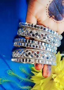 Sparkling Crystal,Silver Stone Bangles Set (Size 2