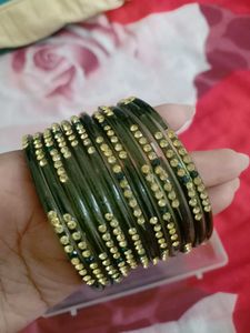 Green &amp; Gold Embellished Bangle Set