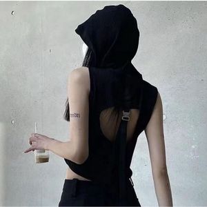 Edgy Black Ribbed Crop Top with Buckle Detail