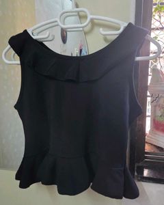 Chic Black Ruffled Peplum Top