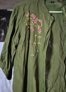 Embroidered Olive Green Kurta