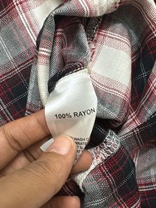 Red &amp; White Plaid Cropped Shirt