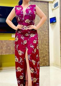 Burgundy Floral Midi Dress