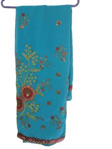 Beautiful Teal Embroidered Saree