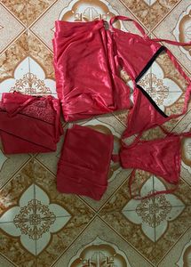 Red Satin Lace Trim Gown