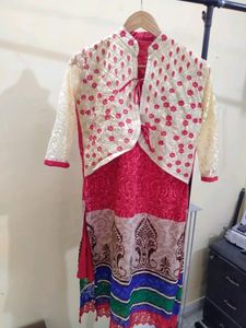 Beautiful Red Kurti With Stitched Jacket