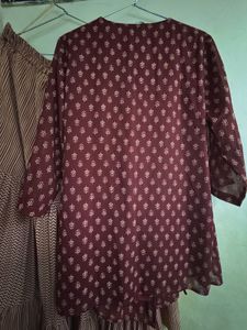 Maroon Printed Kurta with Skirt Set