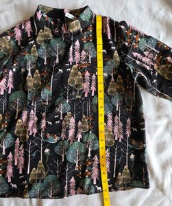 Unique Forest Print Ruffle Sleeve Top