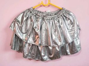 Metallic Silver Ruffled Mini Skirt