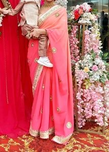 Gotapatti Plus Zardozi Work Gorgeous Pink Saree
