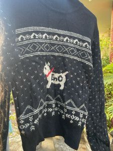 Cute Dog Print Black Knit Sweater