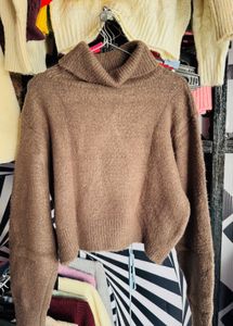 Brown Turtleneck Crop Sweater