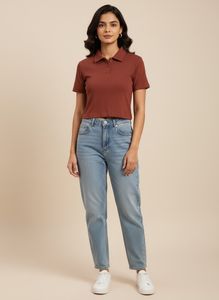 Ribbed Collared Crop Top