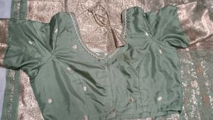 Elegant Olive Green Blouse with Golden Work dupatt