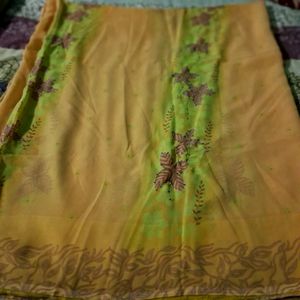 Yellow Gota Work Synthetic Saree