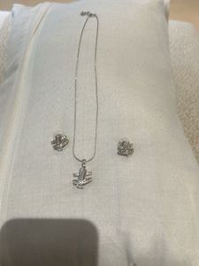 Silver Airplane Necklace & Earrings Set