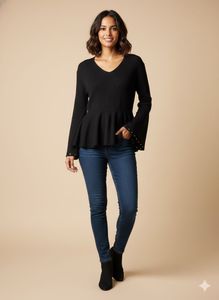 Black Peplum Top with Studded Sleeves