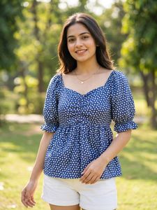 Chic Blue & White Polka Dot Top