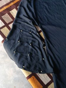 Elegant Black Abaya Gown with Pearl Embellishments
