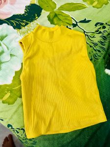 Yellow Ribbed Mock Neck Tank Top (S)