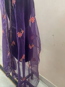 Embroidered Purple Net Dupatta