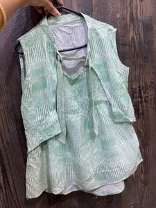 Striped Green & White Top