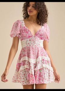 Light Pink Floral Tiered Mini Dress