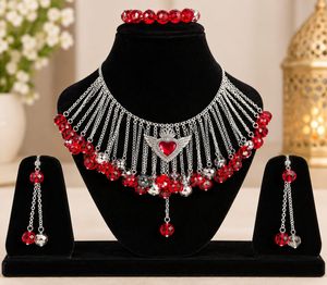 Red Crystal Heart Wings Jewellery Set