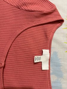Cute Pink Ribbed Button-Up Top