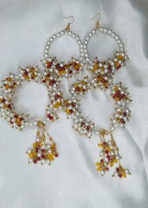 Handmade Pearl &amp; Crystal Gajra Bracelet with earri