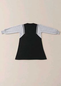 BLACK AND GREY COLORBLOCK LONG SLEEVE FLARE DRESS