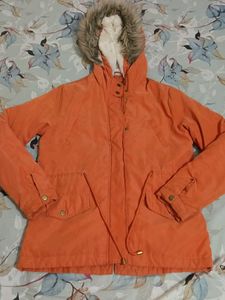 Max Orange Winter Jacket with Fur Hood