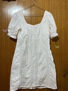 White Puff Sleeve Button-Up Mini Dress