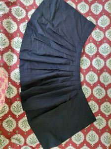 Stylish Navy Blue Wrap up Pleated Skirt