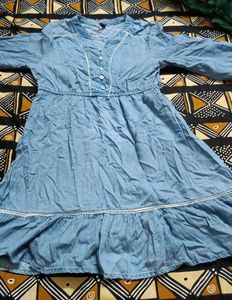 Denim Dress with White Trim