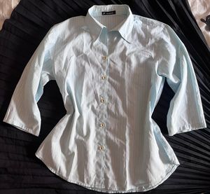 Light Blue Striped Button-Up Top