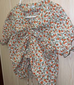Floral Ruched V-Neck Top