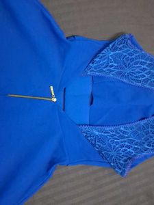 Chic Blue Sleeveless Belted Dress
