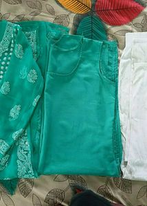 Teal chikankari Embroidered Kurta &amp;bottom Set